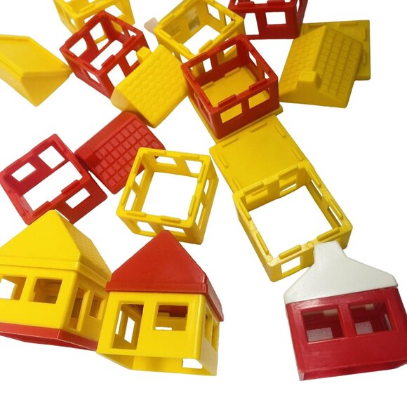 Stackable Toy House Lot Yellow Red White Floor Walls Roof Vintage Taiwan - Picture 2 of 8